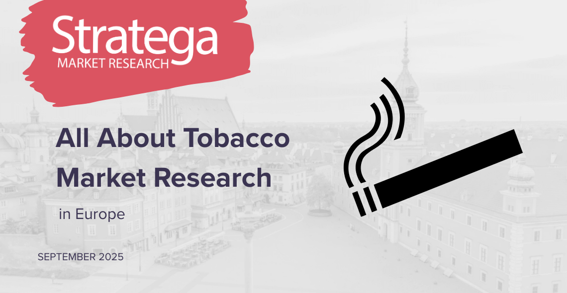 Stratega Market Research banner titled All About Tobacco Market Research in Europe, September 2025, with cigarette icon.